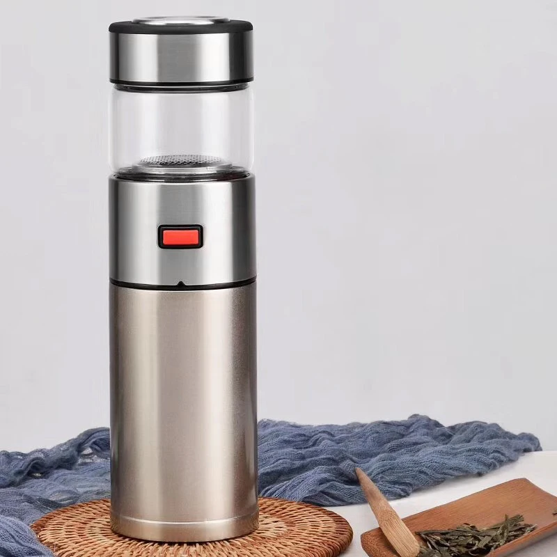 JOUDOO короткая бутылка для чая и воды, отдельно прозрачная стеклянная бутылка с двойными стенками, бутылка для воды со стальным фильтром из нержавеющей стали, стеклянная бутылка - Цвет: Светло-серый