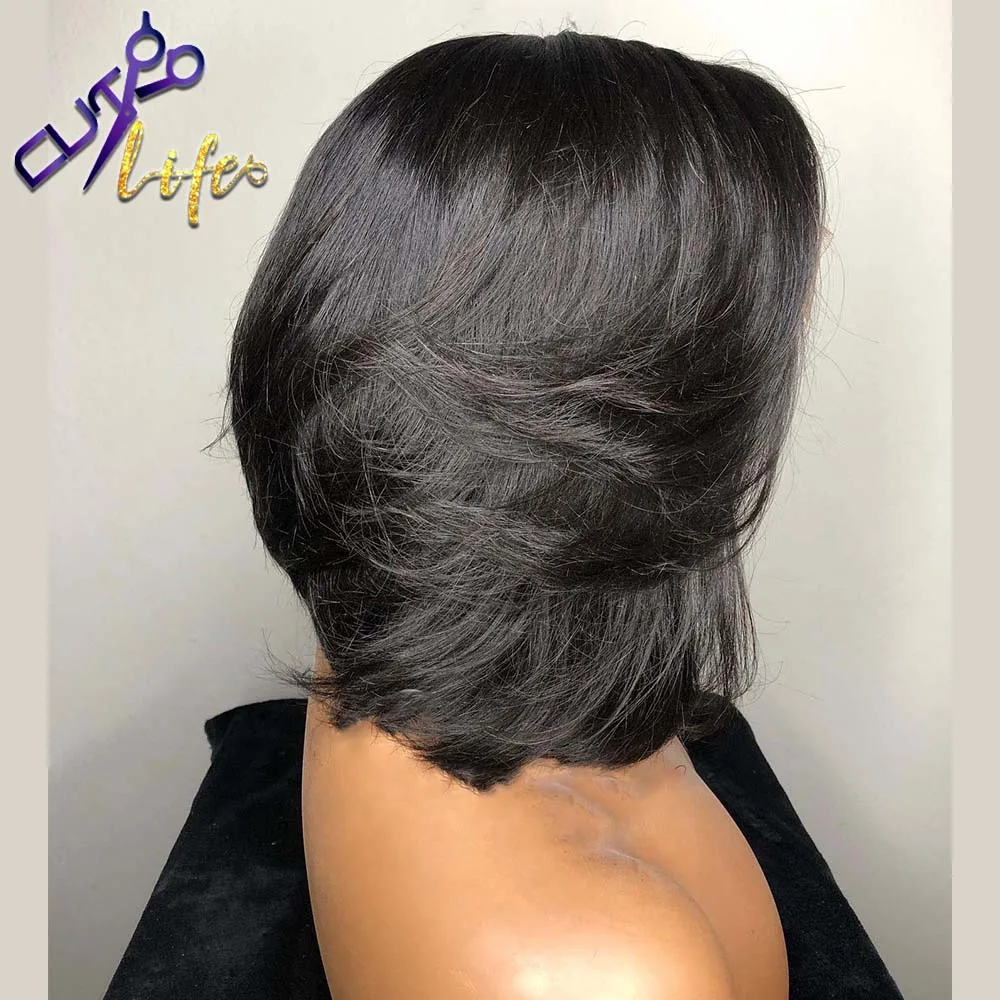 Short Bob Wavy Wig Human Hair 4X4 Lace Closure Wig For Women Pixie 13X4 Lace Front Brazilian Remy Natural Pre Plucked