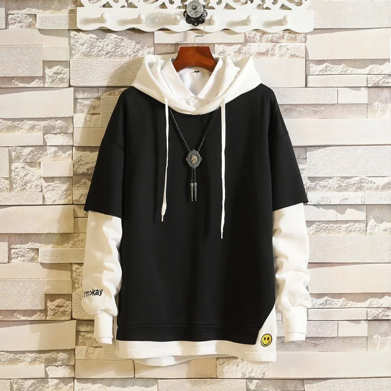 

2020 New Men's Hip Hop Sweatshirts Fashion Printed Hoodies Fake Two Pieces Pullover Sportwear for Male Hoodies