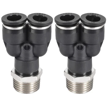 

uxcell 2Pcs Push To Connect Air Fittings Y Type 10mm OD x 1/2PT Male Thread Black for Polyethylene Nylon and PU Tubing
