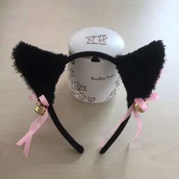 

LOVELIVE Cospaly cat Lolita Tassel Lovely Anime Party Lolita Maid Cosplay Costume Rabbit Ears Bow With Bell Hairband Cat Ears F3