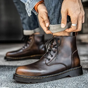 

Big Size 38-48 Men Boots New Genuine Leather Work Boots Autumn Winter Martens Boots Men Martin Boots Casual Zapatos Mujer