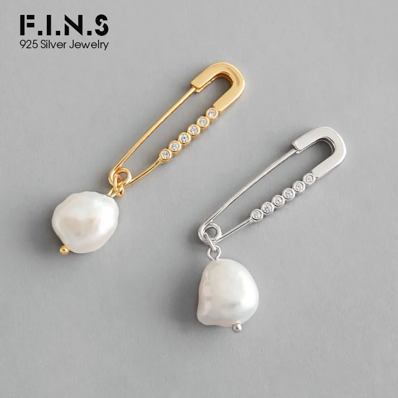 F.I.N.S только 1 шт. корейские серьги из стерлингового серебра S925 для женщин неправильный искусственный жемчуг в стиле барокко в форме булавки CZ Висячие Серьги