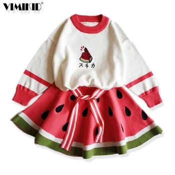 

2019 Autumn Girls New Arrival Set Watermelon Clothes Set Long Sleeve Top Skirt 2 Piece Set Knitted Sweet Little Princess Outfit