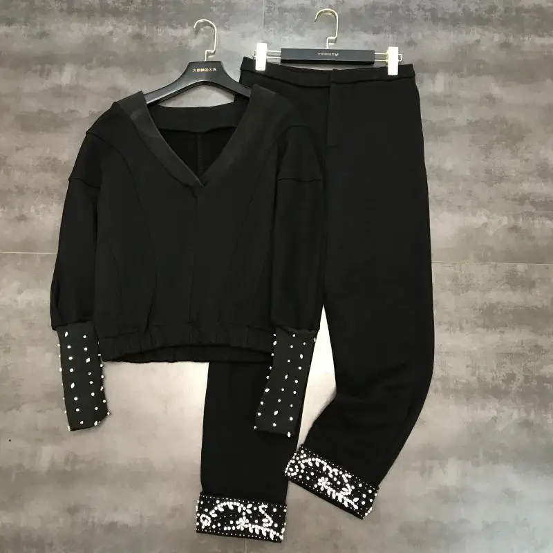 Новинка зимы, стразы, свитер с v-образным вырезом+ тяжелые рабочие ...