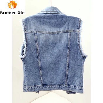 

Women Autumn 2020 Vest Coat Flower Embroidery Women Short Vest Turn Down Collar Denim Vest Chaleco Mujer Gilet Casaco Feminino
