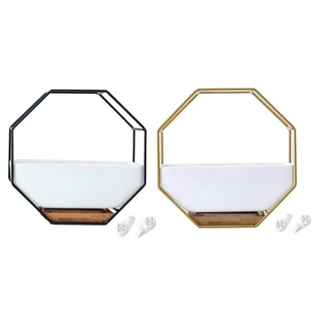 

Minimalist Octagonal Geometric Wall Hanging Table Succulents Ceramic Flower Pot Bamboo Tray Iron Frame Set Crafts Gifts