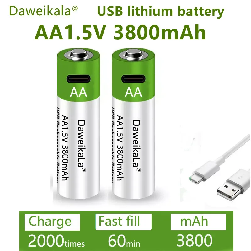 Быстрая зарядка 1 5 в AA литий-ионный аккумулятор с емкостью 3800 мАч и USB