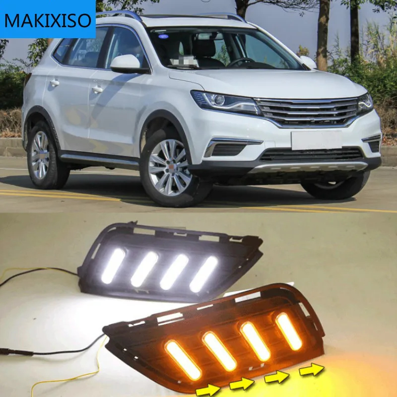 

For Roewe RX5 2016-2018 Daytime running lights LED DRL Fog lamp driving lights with Yellow Turn Signal Function