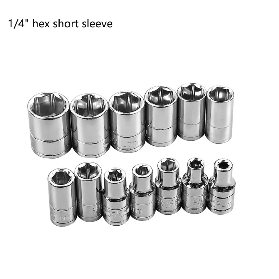 

1/4inch 4-14mm cannon sleeve six angle sleeve Hex Deep Socket Wrench Head Sleeve for Ratchet Wrench Auto Repair Hand Tool