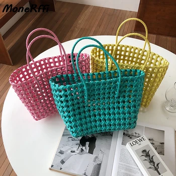 

Summer Bag Women New Hand Woven Messenger Bag Hand-held Single Shoulder Bag Hollow Vegetable Basket Casual Travel Beach Bag