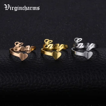 

Customized Personalized Name Rings for Women Adjustable Size Gold Silver Color Stainless Steel Custom Heart Shape Fashion Ring