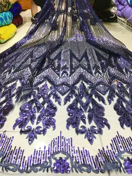 

New Royal Blue African Sequins Lace Fabrics 2019 High Quality French Lace Fabric Nigerian Tulle Lace Fabrics For Wedding Dress