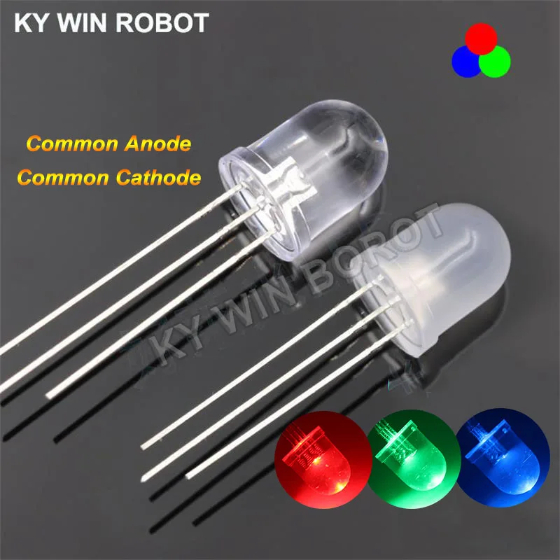 10pcs Multicolor 4pin 10mm Rgb Led Diode Light Lamp Tricolor Round ...