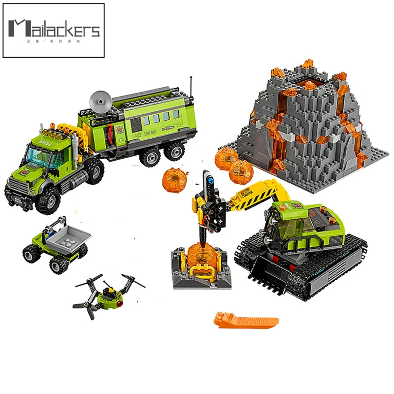 Legoing City Figures Volcano Exploration Base Geological Prospecting Compatible Legoings Technic Truck Crane Building Blocks Toy