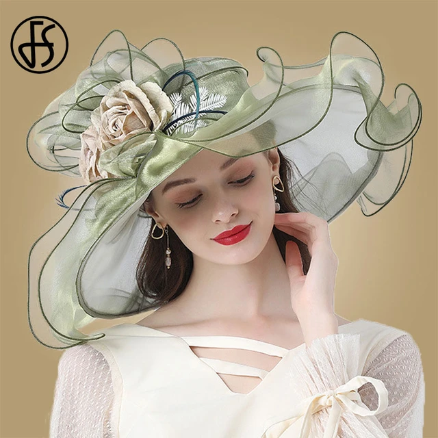 FS Flower Fascinator Hats Women Kentucky Derby Wide Brim Wedding Bride  Church Organza Sun Hat 2024