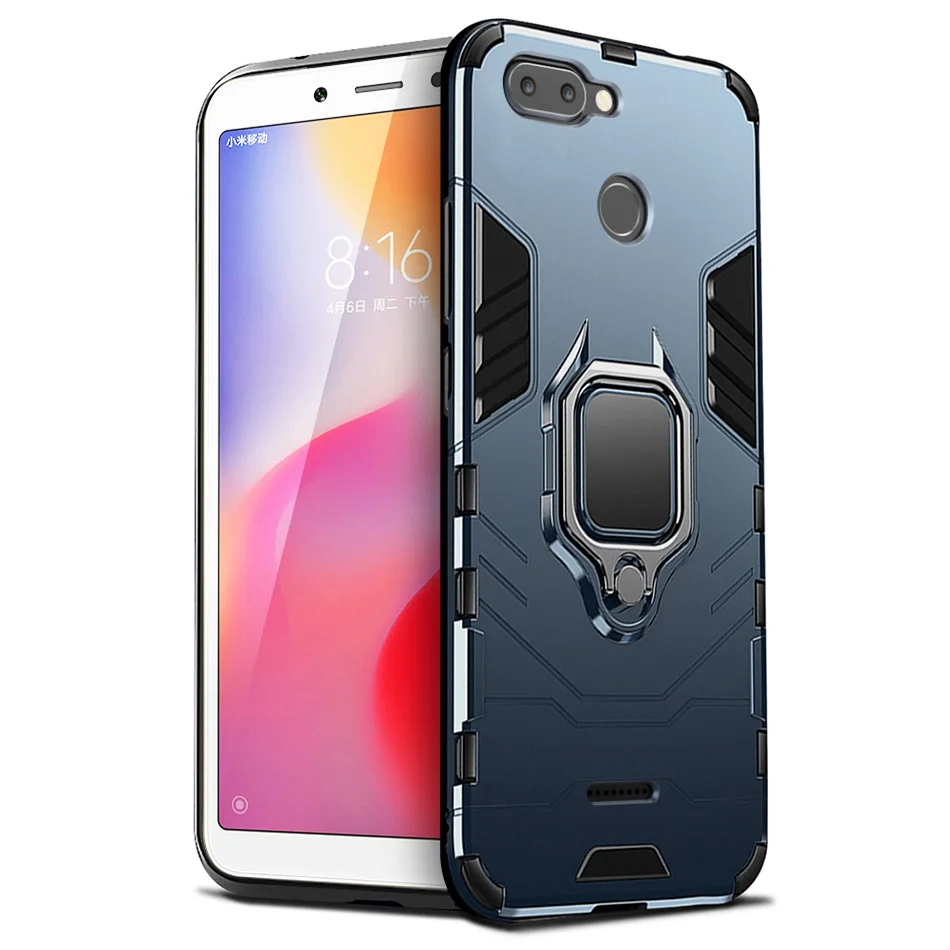 Противоударный защитный бампер мягкий силиконовый чехол 5,4" для Xiaomi redmi 6 Чехол для redmi 6 сотовый Чехол для телефона redmi 6 Чехол с кольцом для автомобиля - Цвет: Blue -Finger Ring 1
