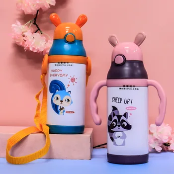 

380/350Ml Thermos Flask Thermos Vacuum Animal Children's Water Cup With Handle And Strap Stainless Steel Thermos Mug Water Cup