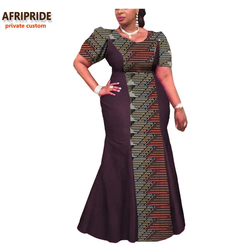 Африканское платье для женщин AFRIPRIDE индивидуальное традиционное женское платье длиной до щиколотки с коротким рукавом чистый хлопок A722571 - Цвет: 527J