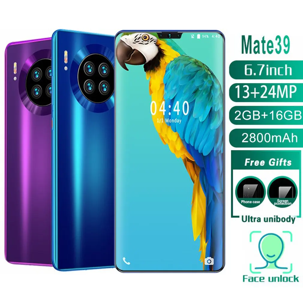 Mate39 6 7 дюймов челка экран 2 + 16 Гб Мобильный телефон Смартфон распознавание лица