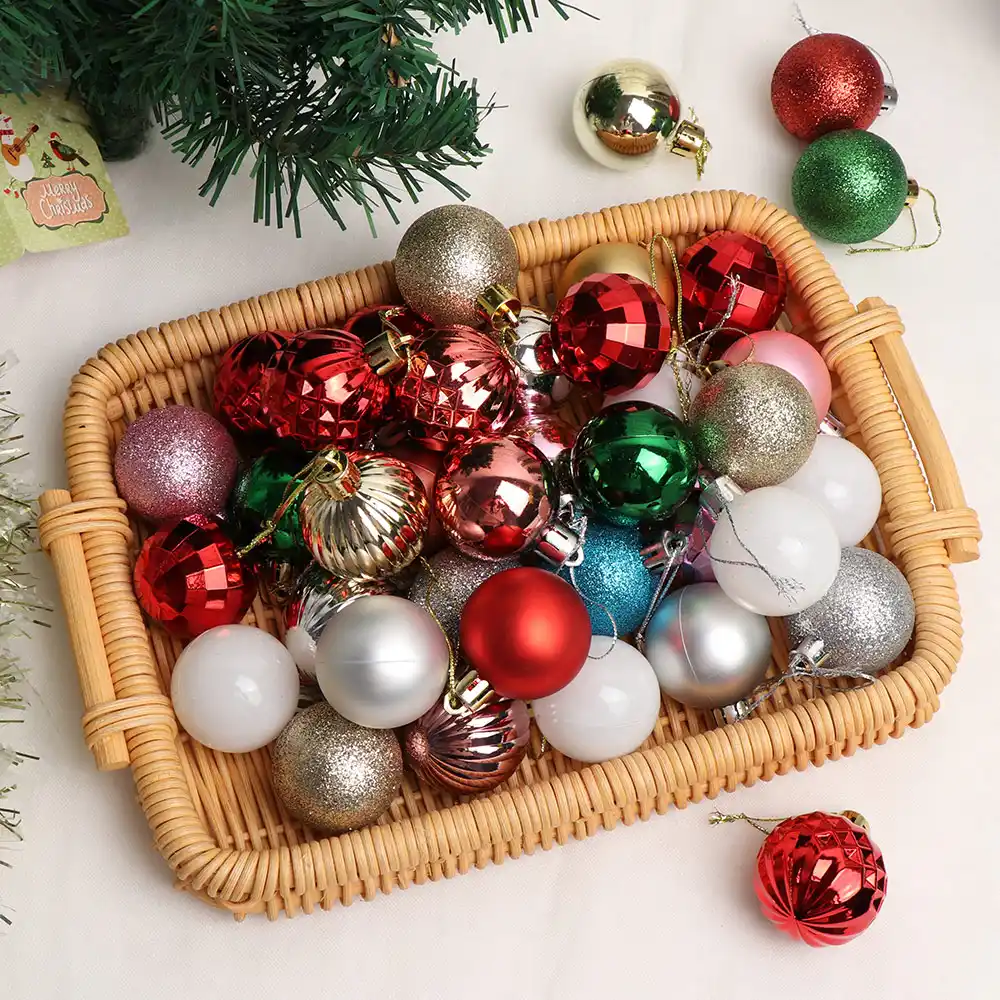24pcs 4cm Gold Pink Champagne Red Metallic Christmas Balls Decor Christmas Tree Balls Xmas Decor For Home Noel New Year Gift Ball Ornaments Aliexpress
