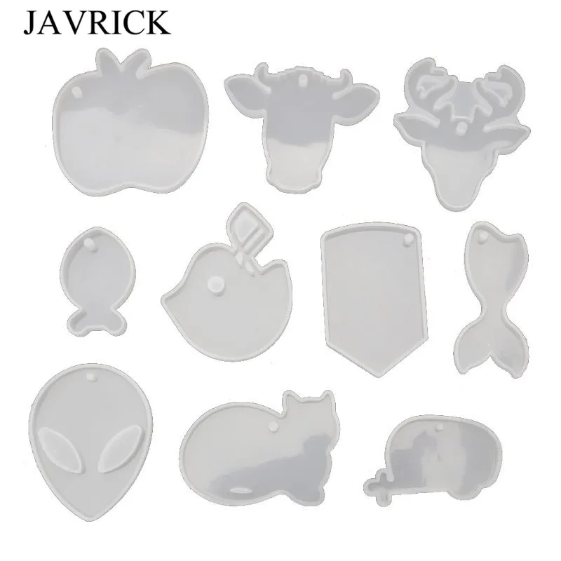 

10Pcs Keychain Pendant Resin Molds Aliens Cat Deer Apples Whale Fish Epoxy Mold Silicone Molds Jewelry Making