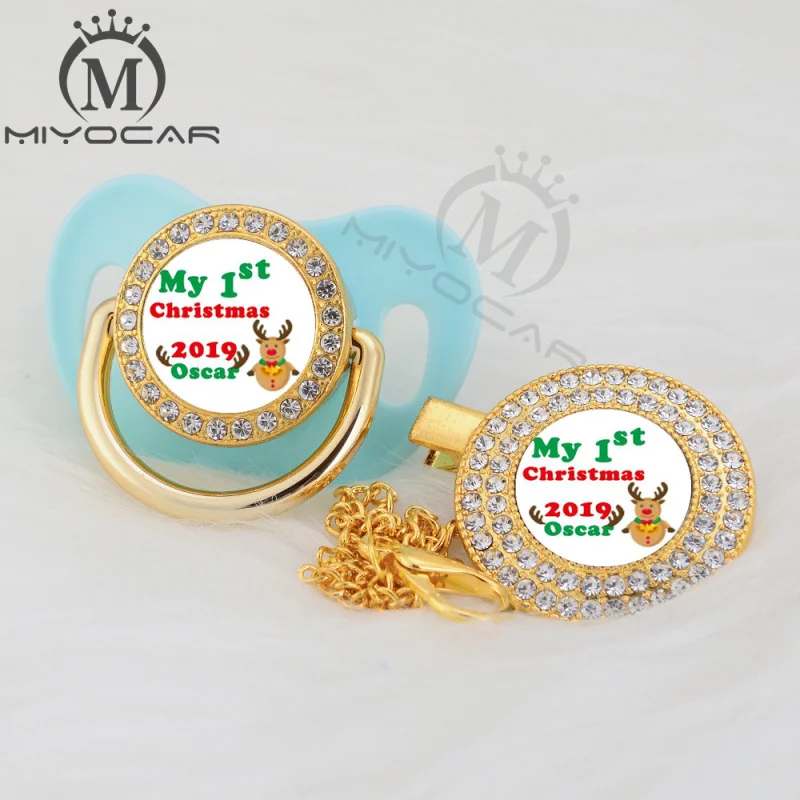 MIYOCAR на заказ любое имя Рождество Золото bling соска и соска клип черный BPA бесплатно пустышка bling уникальный дизайн P-AMS2 - Цвет: P7-XMAS2 6-18M