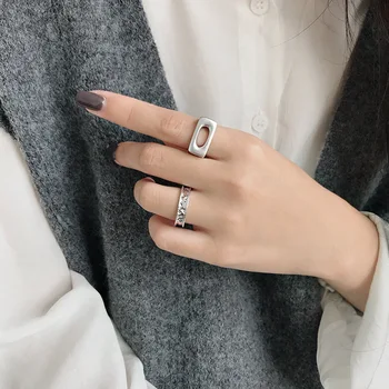 

Matte Geometric Ring Real 925 Sterling Silver S925 Silver Square Ring Open Valentine Gift New Year Women Silver Ring 925 Jewelry