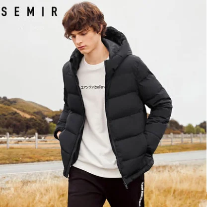 SEMIR, зимний мужской пуховик, новые пары, плотные пальто, 90% утиный пух, ультра-светильник, тонкий, с капюшоном, с хлопковой подкладкой, одноцветная верхняя одежда для мужчин - Цвет: 01