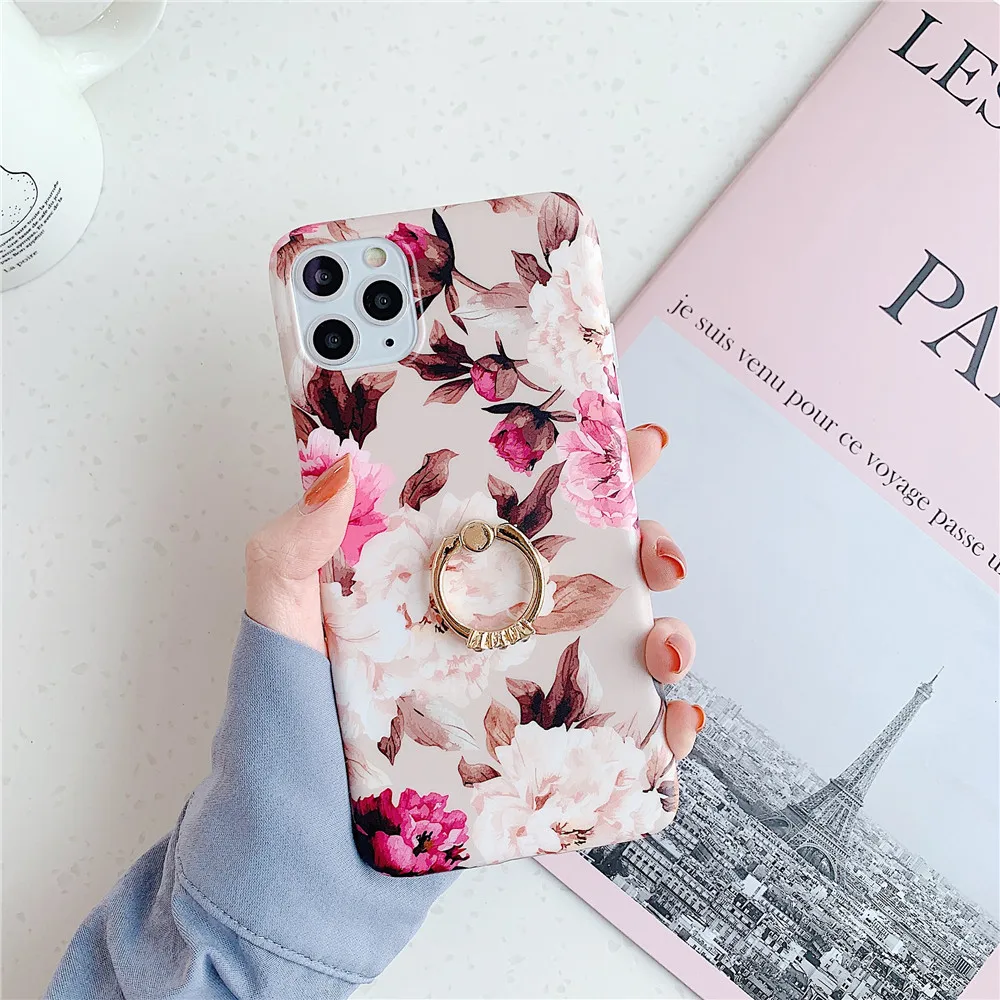 casetify cases FLYKYLIN Finger Ring Holder Case For IPhone SE 2020 12 11 Pro Max  Back Cover For Redmi Note 7 8 Pro Flower Silicon Phone Coque clear phone cases