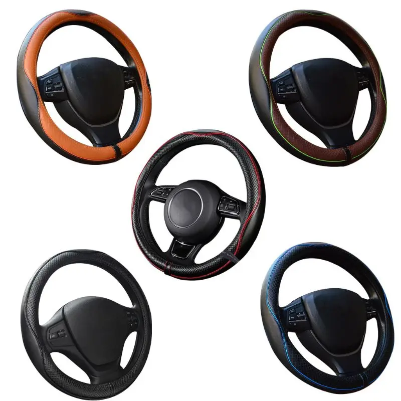 

Embossed Leather Car Steering Wheel Cover Anti-slip Breathable Sweat Absorption