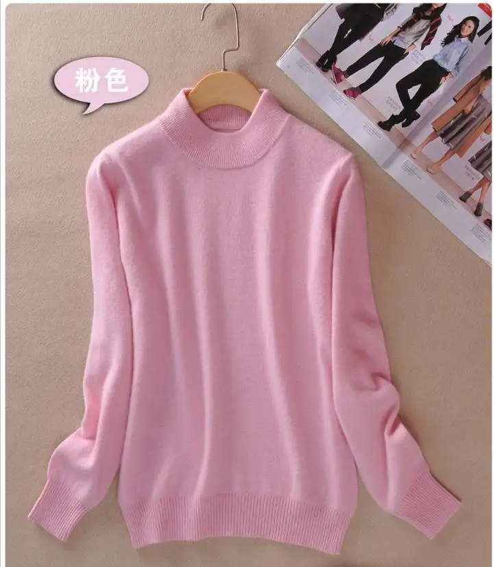 Pink Женская водолазка, Классический крой, цветная Базовая рубашка, зимний кашемировый свитер - Цвет: Pink