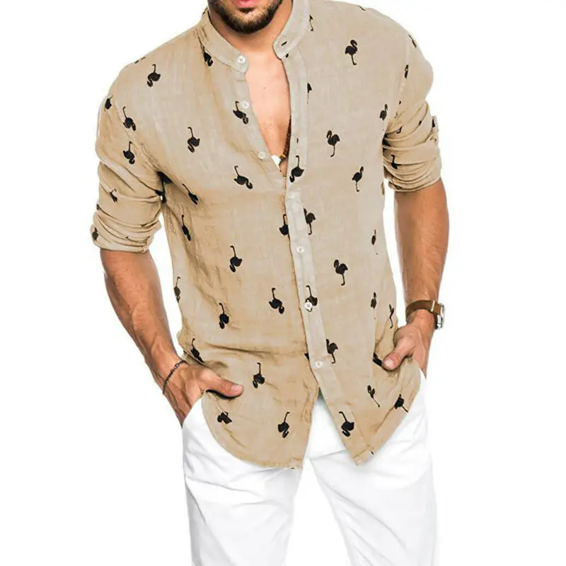 Мужская Летняя крутая льняная рубашка с длинными рукавами свободные повседневные рубашки с v-образным вырезом топы
