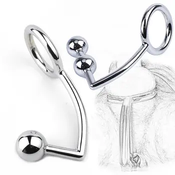 Gay Butt Plug Stainless Steel Metal Anal Hook With Ball Penis Ring For Male Anal Plug Dilator Penis Chastity Lock Cock Ring 1