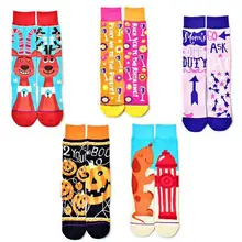 Мужские и wo мужские носки Хэллоуин Тыква Цветочные Носки прилива Рождественский олень INS Европа и Америка пара носков AB асимметрия