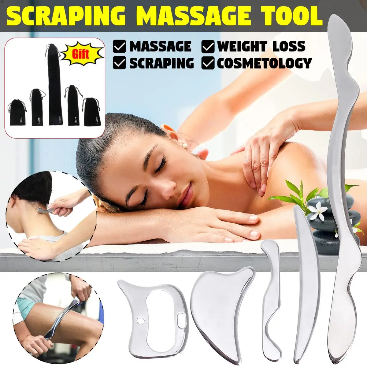 Handed Stainless Steel Scraping Board Body Scrapper Plate For Release Pain Relief Guasha Tools SPA Body Massage Straight Health