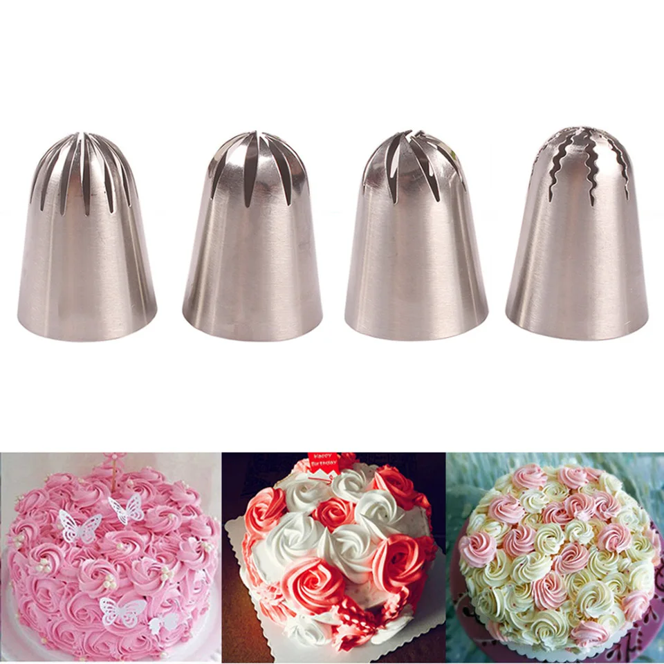 

4pcs/Set Large Russian Icing Piping Pastry Nozzle Tips Stainless Steel Icing Nozzles Cake Cream Baking Tools
