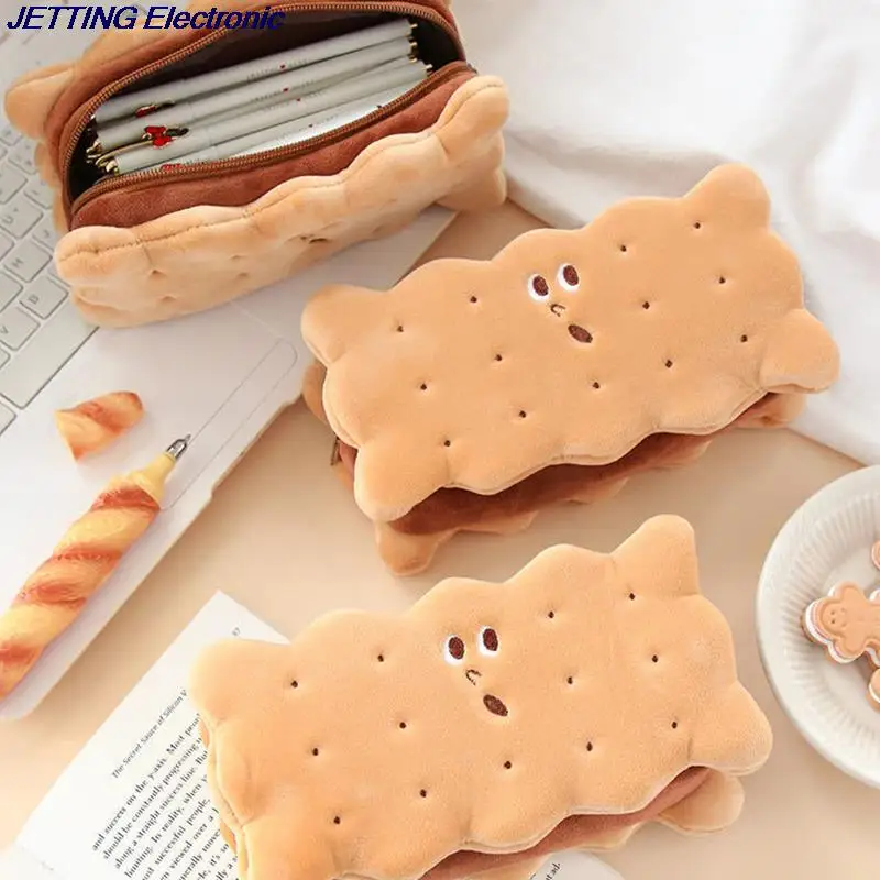 Cute Creative Cookie Sandwich Soft Plush Pencil Case Bag Kawaii Cartoon Animals Coin Purse Kids Birthday Gift School Stationery 3