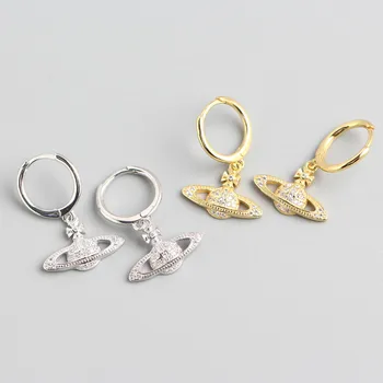 

925 Sterling Silver Earrings For Women Hoop Earrings Girl Ear Bone Earring Zircon Planet Saturn style Pendant Earring jewelry A4