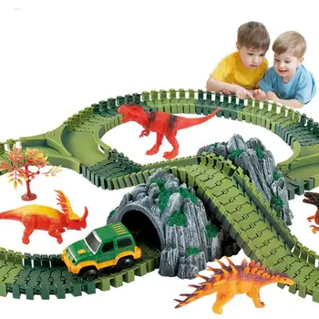 

2019 New Children's Electric Dinosaur Toys Railway Magical Racing Track Toy Set Diy Magicl Tracks Car Toys Race Tracks For Boy