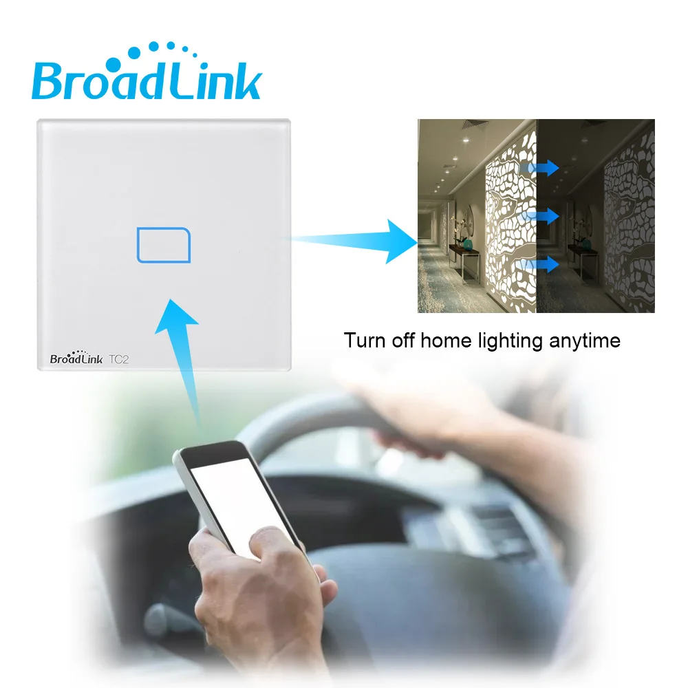 Broadlink TC2 1/2/3 Gang UK настенный сенсорный выключатель света 433 МГц Беспроводное