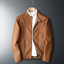 Мужская кожаная куртка из искусственной кожи; сезон зима-осень; модная мужская уличная куртка с воротником-стойкой; мотоциклетная куртка-бомбер; мужская кожаная куртка; Jaqueta De Couro
