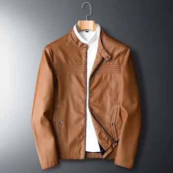 

PU Leather Jacket Mens Winter Autumn Fashion Mens Streetwear Stand Collar Motorcycle Bomber Mens Leather Coat Jaqueta De Couro
