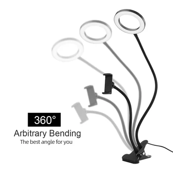 

Clip On Led Selfie Ring Light with Cell Phone Holder Flexible Dimmable Make up Lamp Desk Table Lamp Photo Studio for Live Stream