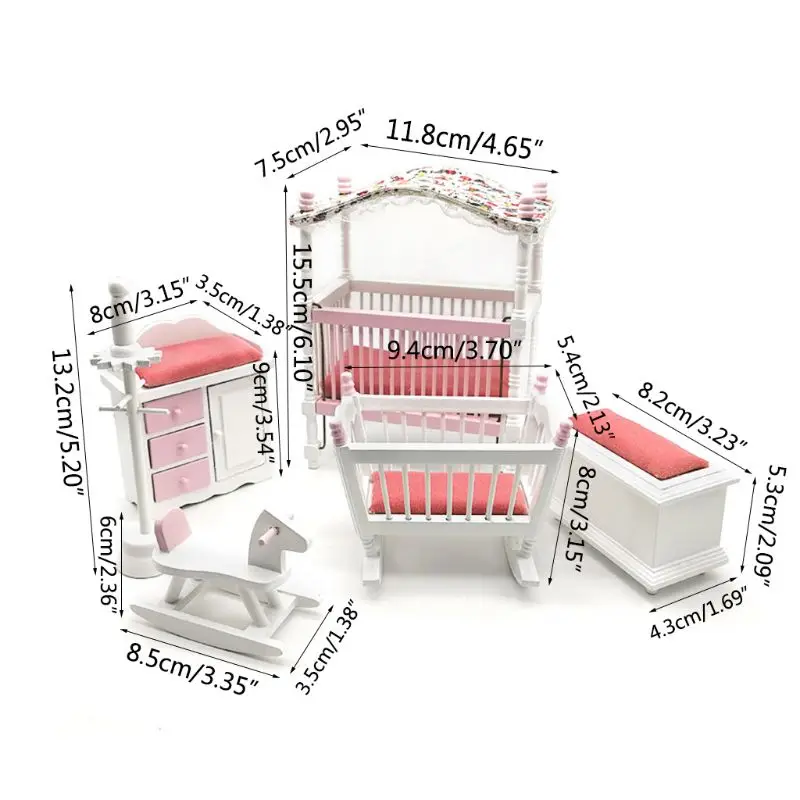  2019 New 1:12 Dollhouse Miniature Wood Furniture Kids Baby Room Bed Cabinet Dress Hanging