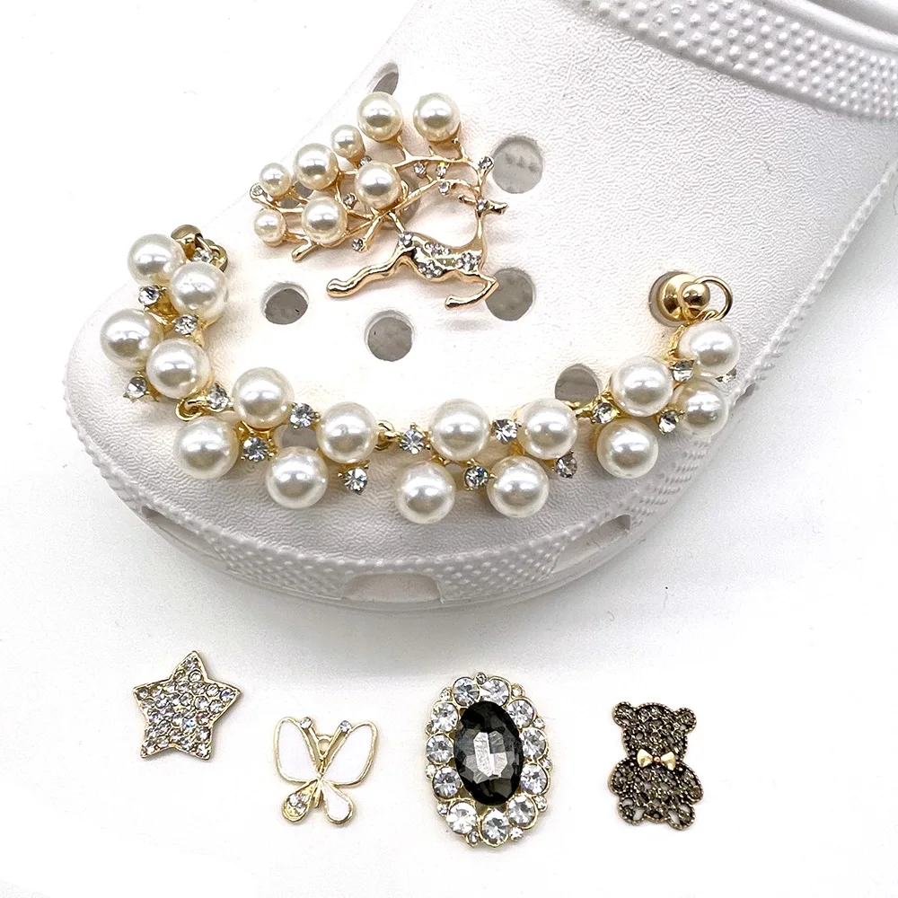 1pc Metal Chains JIBZ Croc Charms Accessories Fashion Crystal Shoe