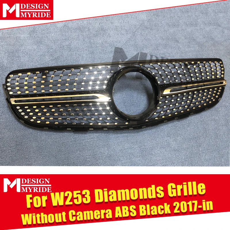W253 класса GLC грили Алмазная решетка без знака для MercedesMB W253 Sport GLC250 350 400 ABS Черная решетка без камеры 17-in