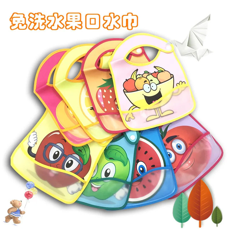 

New Style Environmental Pu Front Pocket Anti-Dirty Waterproof Disposable Bibs CHILDREN'S Bib Cute Fruit Bib