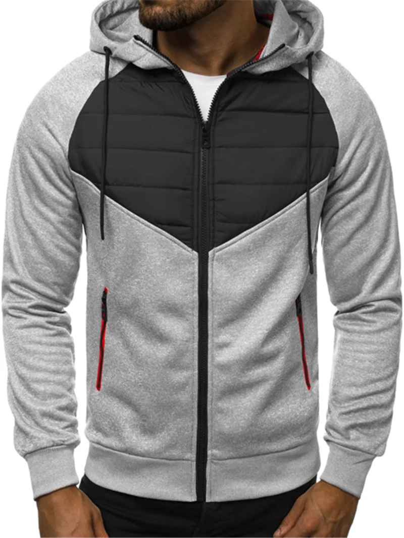 Casual Mens Hoodie Jacket Trendy Patchwork Sweatshirts Hoody Jersey Hooded Sportswear Autumn Winter Zip Coat Military Outerwear