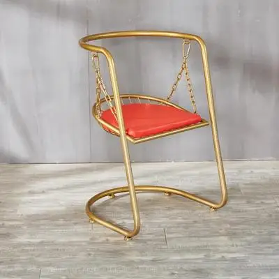 Golden red leather Скандинавское обеденное кресло железное современное домашнее модное кресло-качалка для дома, кухни, гостиной, американского балкона, кресло для завтрака, гостиной - Цвет: Golden red leather